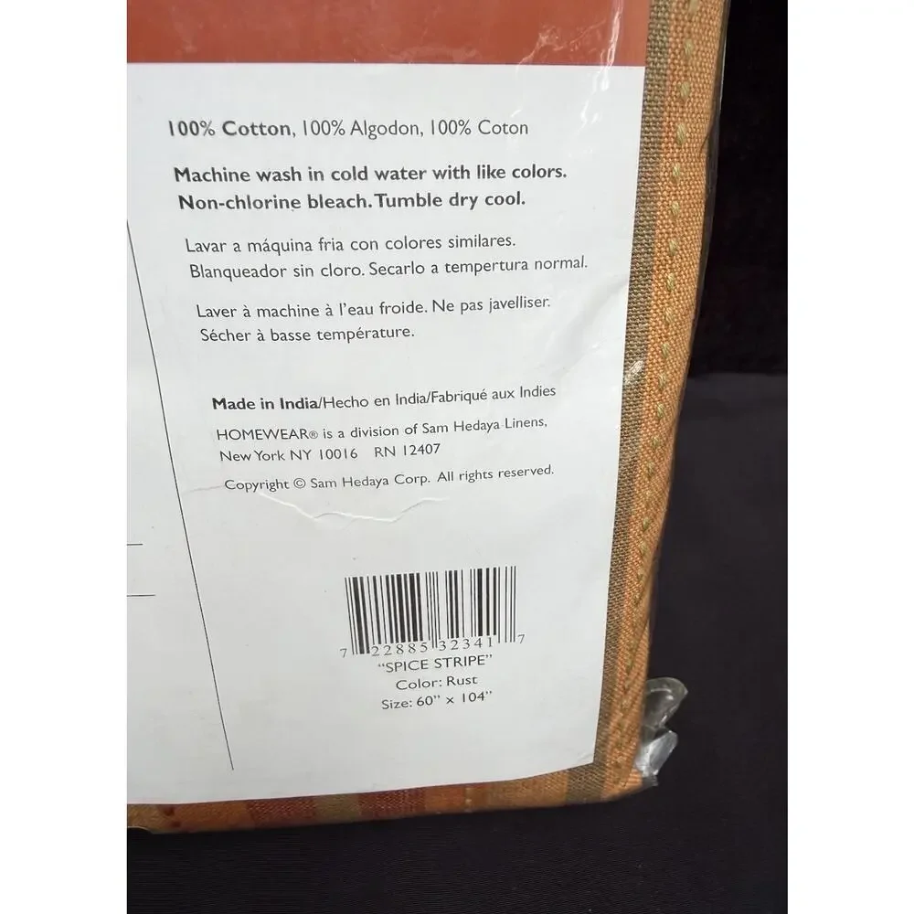 Home Wear Spice Stripe 100% Woven Cotton Thanksgiving Fall Tablecloth 60X104 New